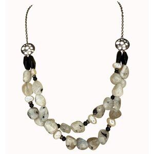 Handcrafted Multi-Strand Moonstone Pearl & Black Glass Necklace